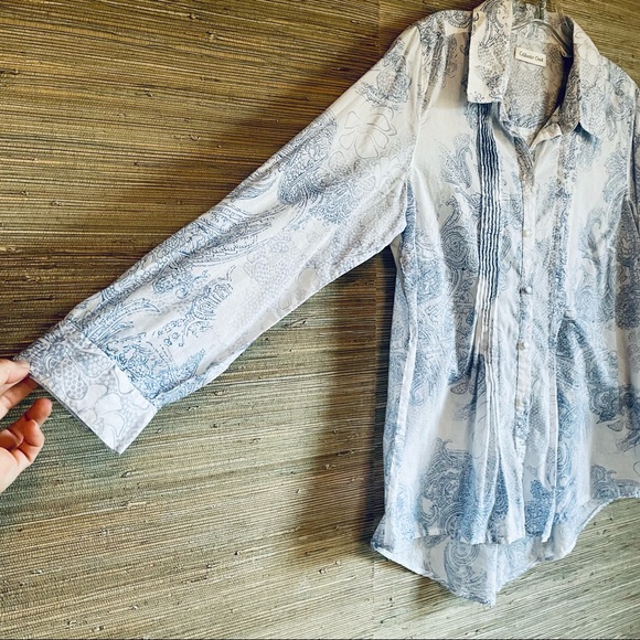 COLDWATER CREEK Blue & White Casual Blouse, Pin-tucks, Button-Down, M - Picture 8 of 15